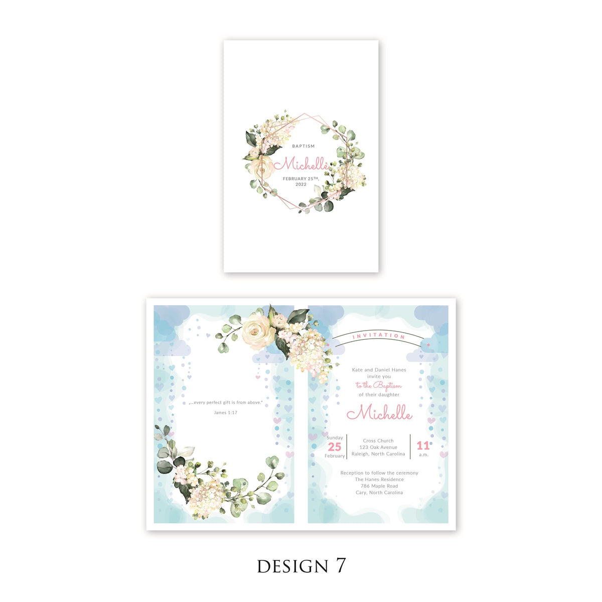 Personalised Baby Invitations with a photo - for Baby Girl - Baptism, First Year, Birthday