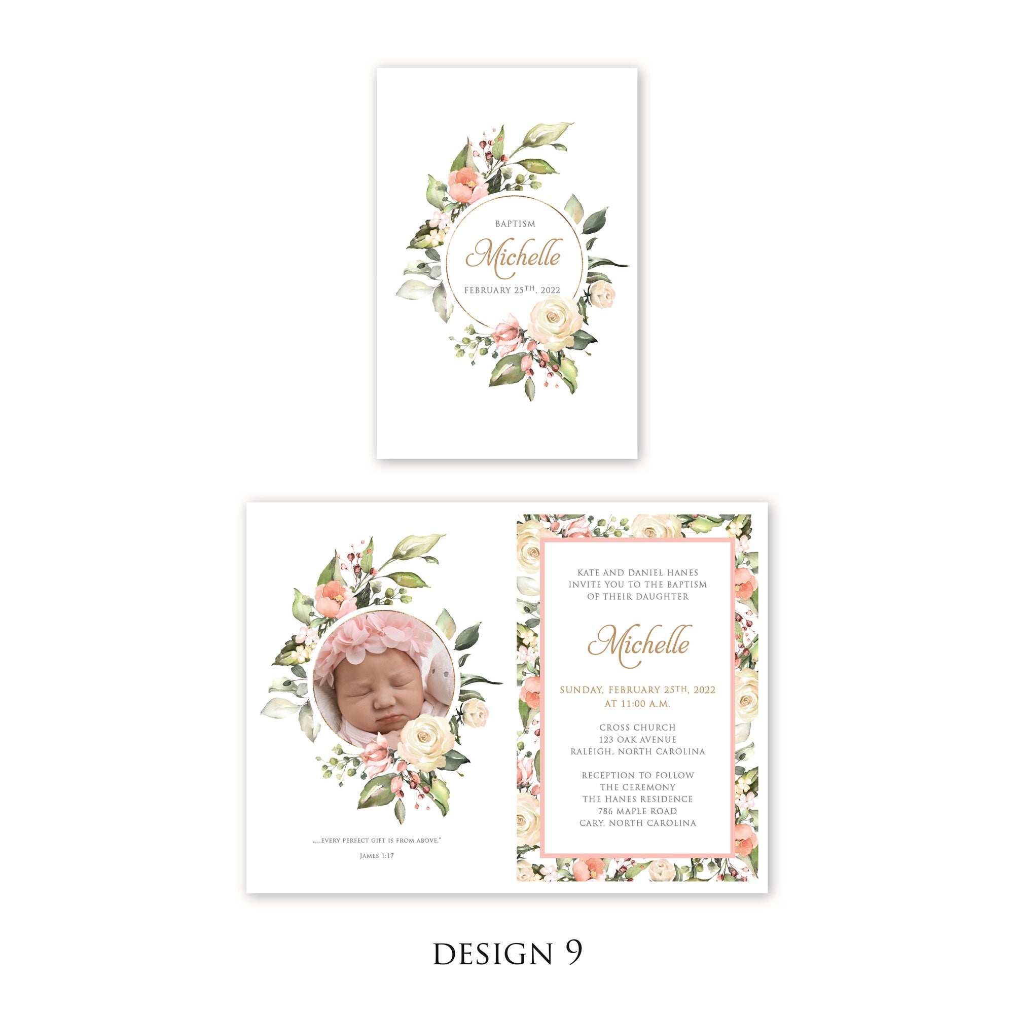 Personalised Baby Invitations with a photo - for Baby Girl - Baptism, First Year, Birthday